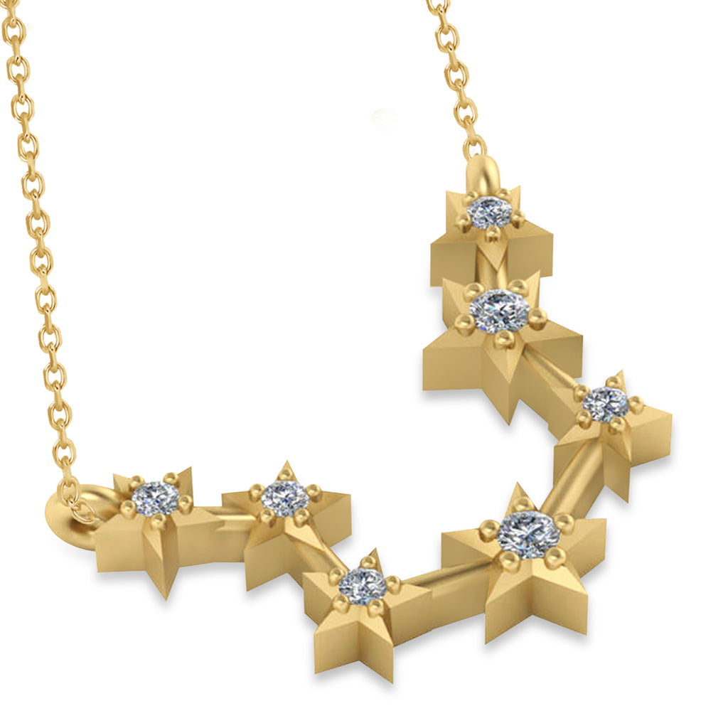 Diamond Aquarius Zodiac Constellation Star Necklace 14k Yellow Gold (0.09ct)