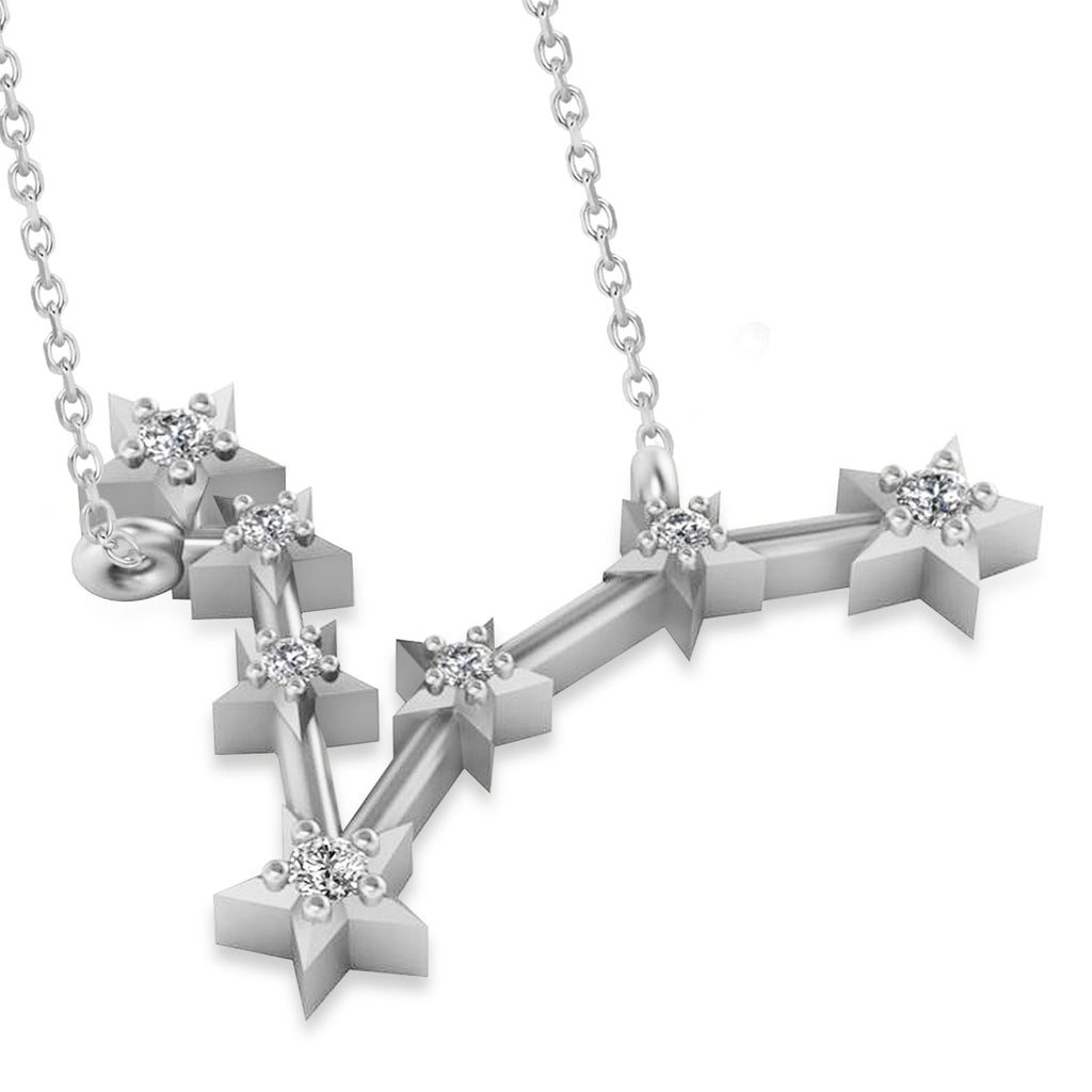 Diamond Pisces Zodiac Constellation Star Necklace 14k White Gold (0.10 ct)