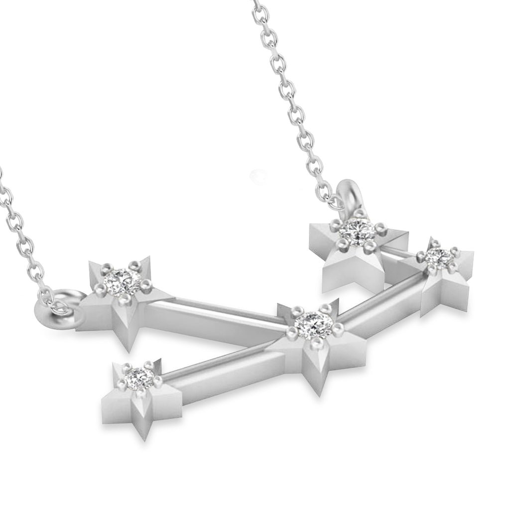 Diamond Taurus Zodiac Constellation Star Necklace 14k White Gold (0.07ct)