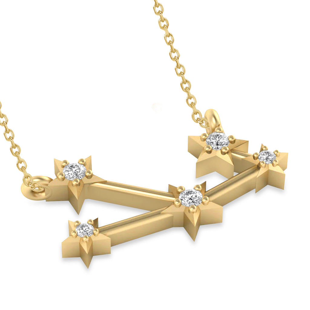 Diamond Taurus Zodiac Constellation Star Necklace 14k Yellow Gold (0.07ct)
