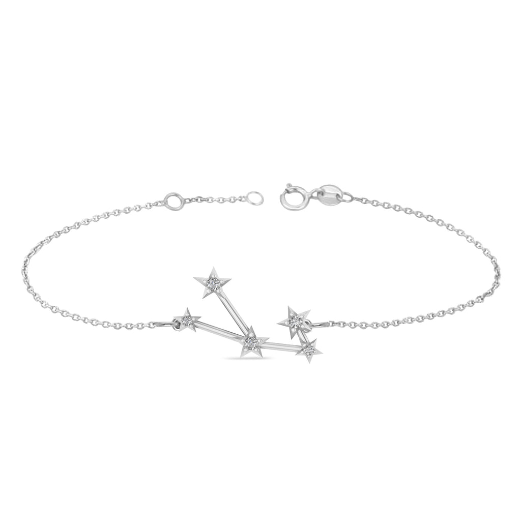 Diamond Taurus Zodiac Constellation Star Bracelet 14k White Gold (0.07ct)