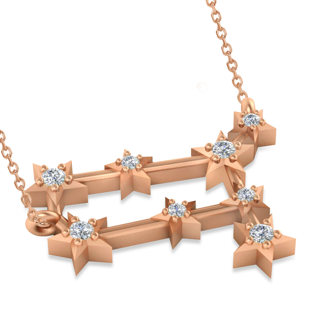 Diamond Gemini Zodiac Constellation Star Necklace 14k Rose Gold (0.12ct)