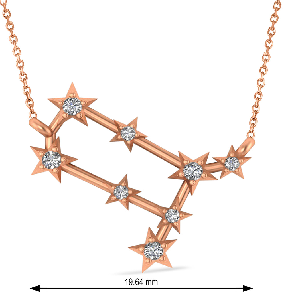 Diamond Gemini Zodiac Constellation Star Necklace 14k Rose Gold (0.12ct)