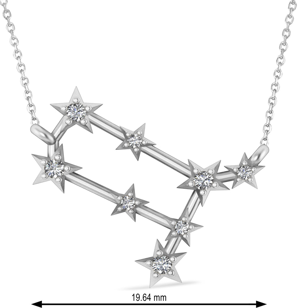 Diamond Gemini Zodiac Constellation Star Necklace 14k White Gold (0.12ct)