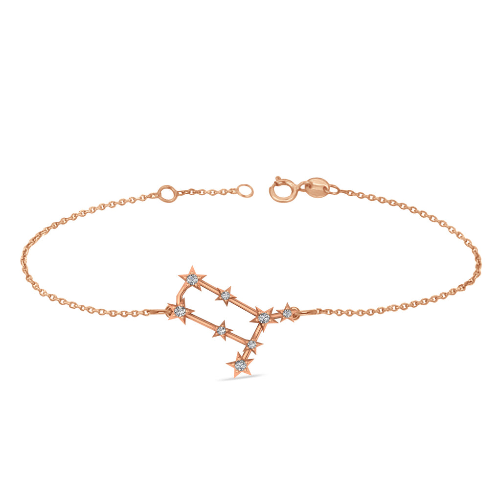 Diamond Gemini Zodiac Constellation Star Bracelet 14k Rose Gold (0.12ct)