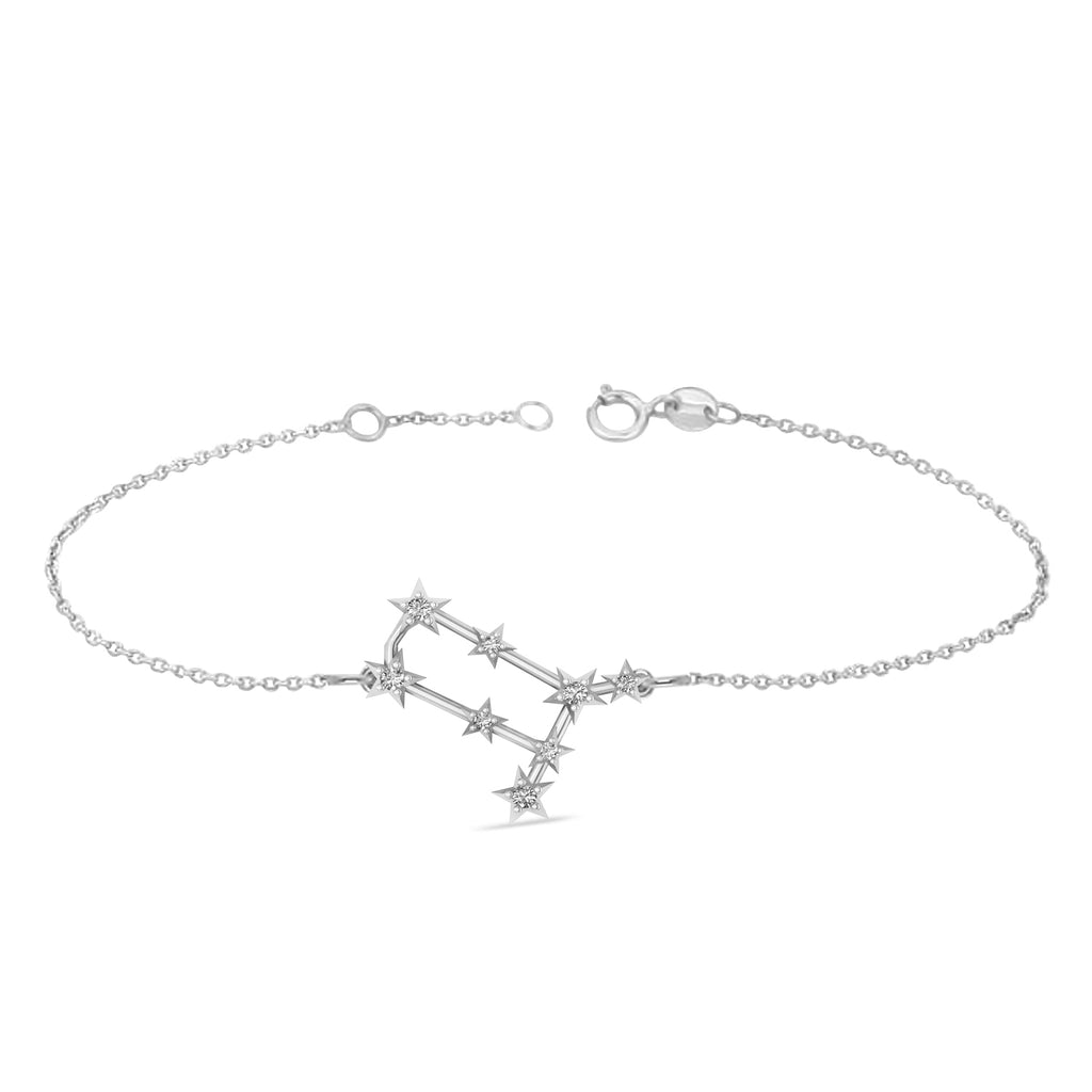 Diamond Gemini Zodiac Constellation Star Bracelet 14k White Gold (0.12ct)