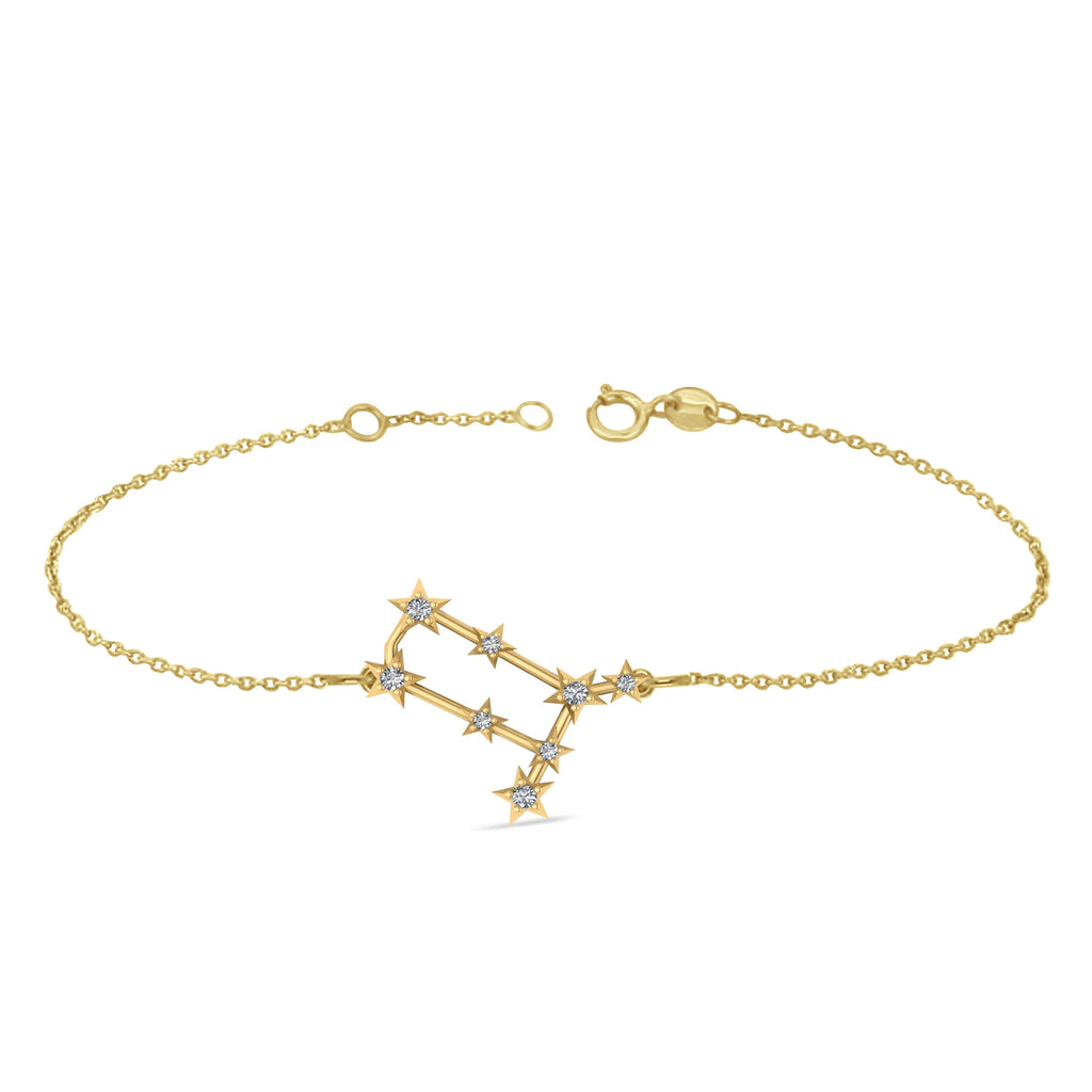 Diamond Gemini Zodiac Constellation Star Bracelet 14k Yellow Gold (0.12ct)