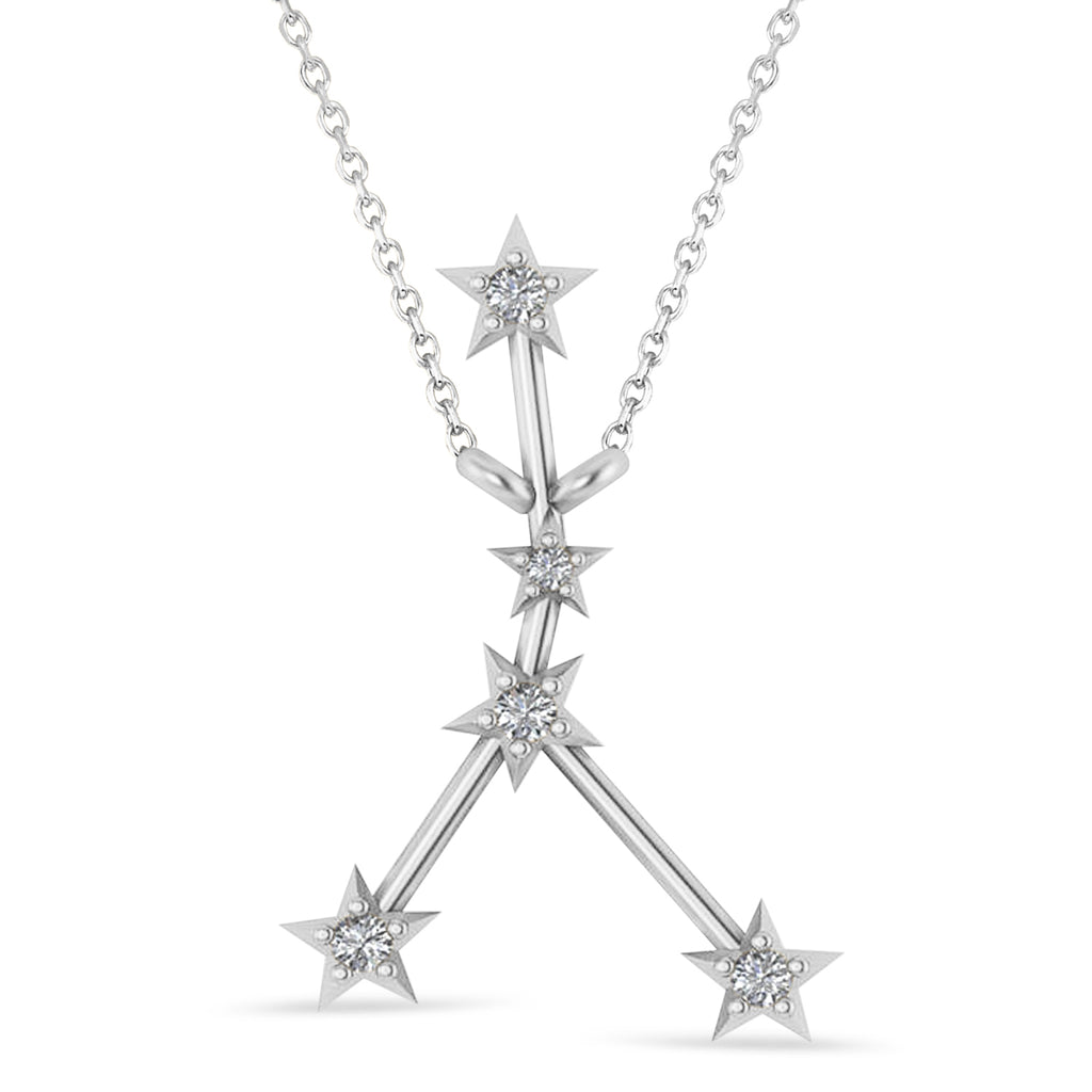 Diamond Cancer Zodiac Constellation Star Necklace 14k White Gold (0.09ct)