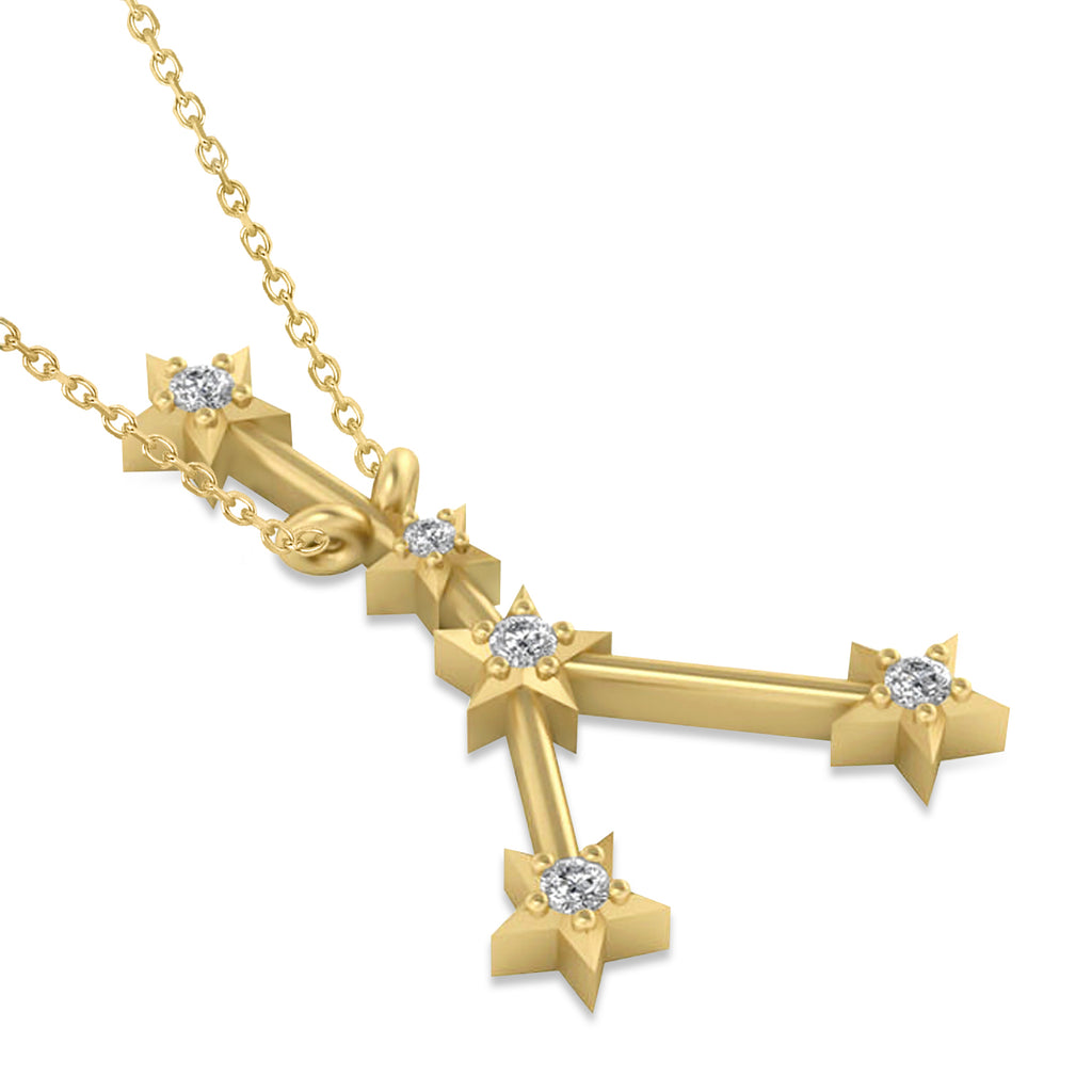 Diamond Cancer Zodiac Constellation Star Necklace 14k Yellow Gold (0.09ct)