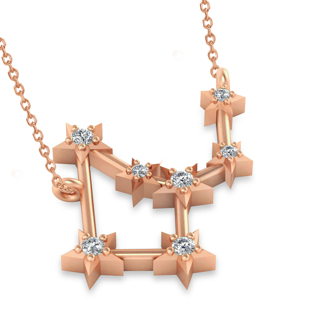Diamond Virgo Zodiac Constellation Star Necklace 14k Rose Gold (0.11ct)