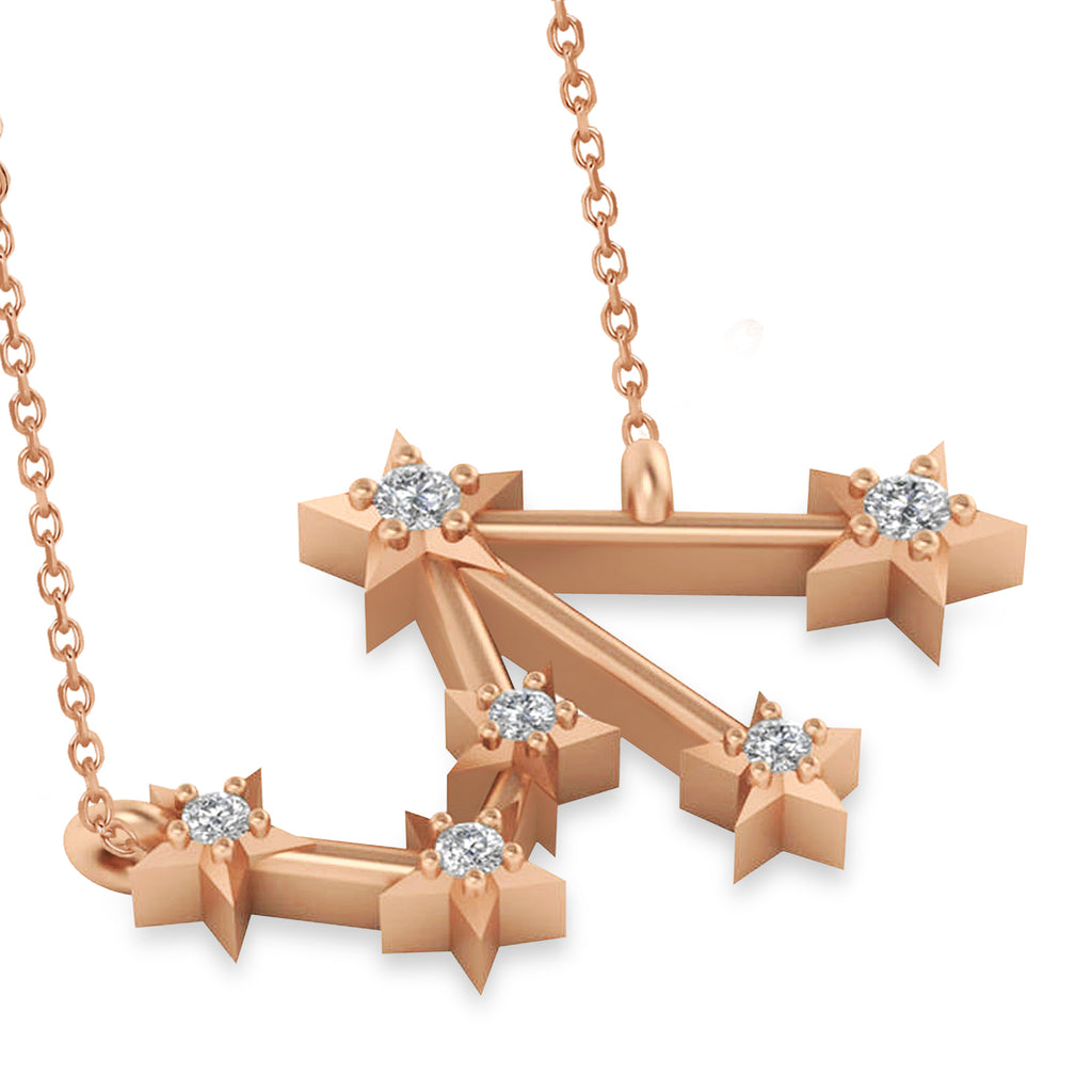 Diamond Libra Zodiac Constellation Star Necklace 14k Rose Gold (0.08ct)