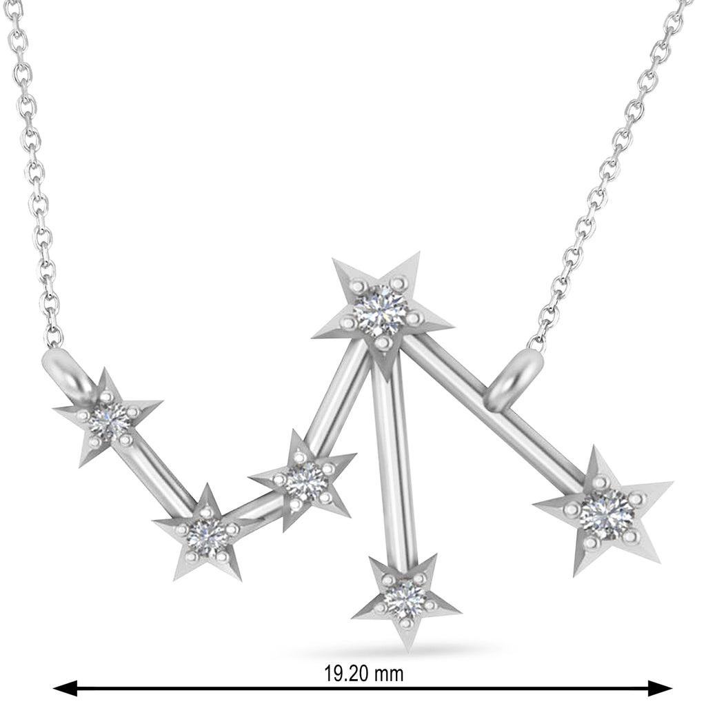 Diamond Libra Zodiac Constellation Star Necklace 14k White Gold (0.08ct)