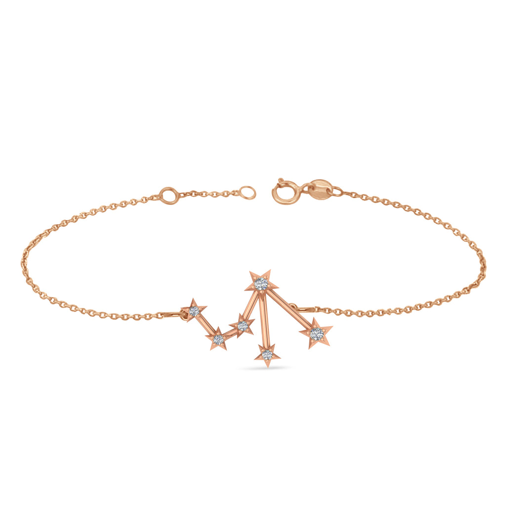 Diamond Libra Zodiac Constellation Star Bracelet 14k Rose Gold (0.08ct)