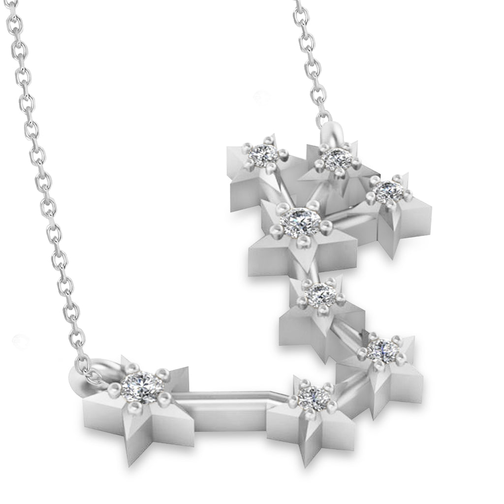 Diamond Scorpio Zodiac Constellation Star Necklace 14k White Gold (0.10ct)