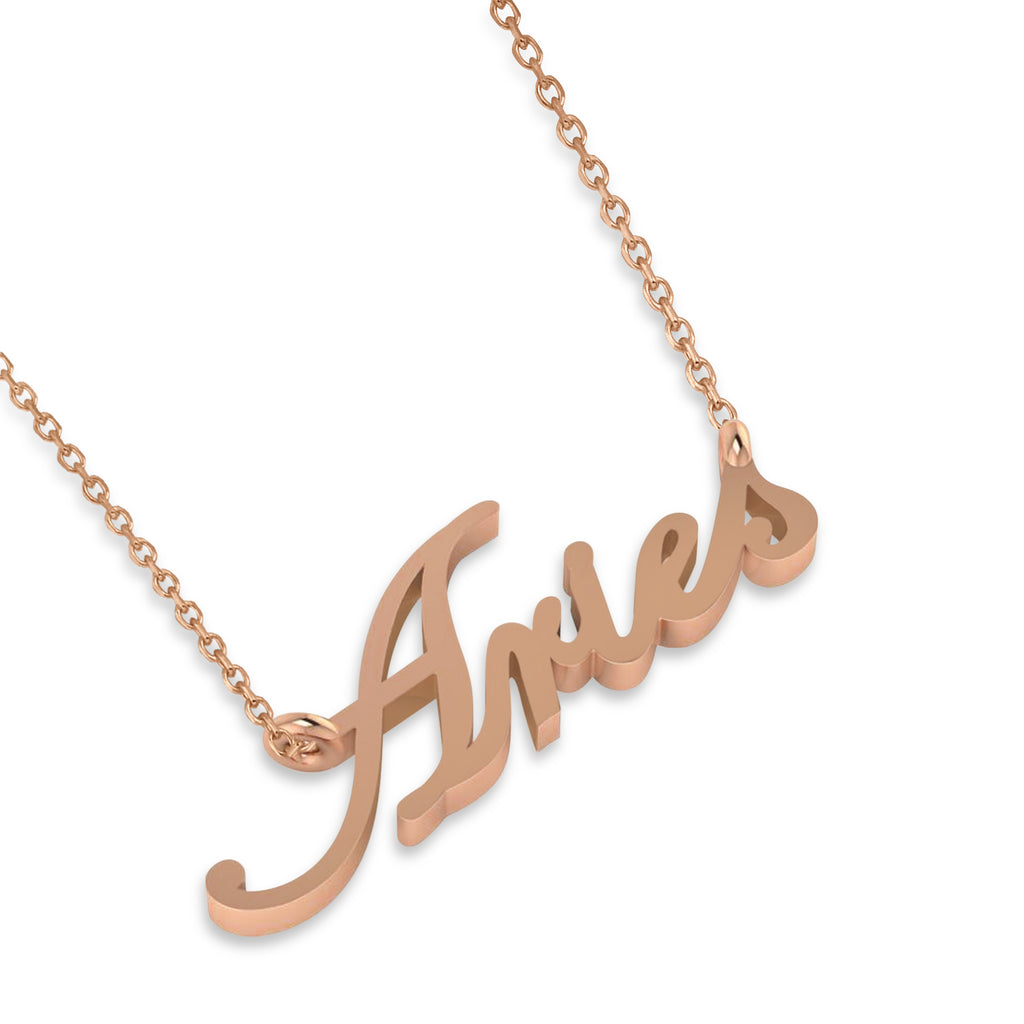 Aries Zodiac Text Pendant Necklace 14k Rose Gold