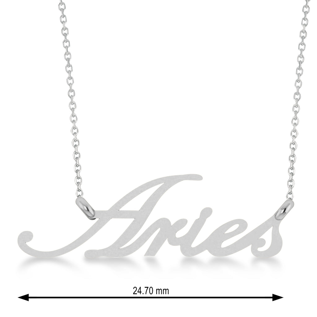Aries Zodiac Text Pendant Necklace 14k White Gold