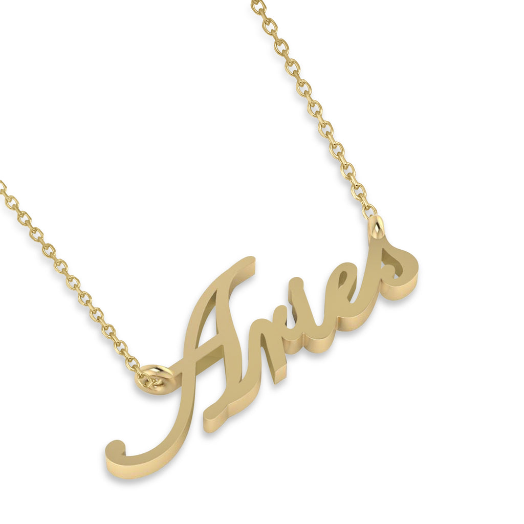 Aries Zodiac Text Pendant Necklace 14k Yellow Gold