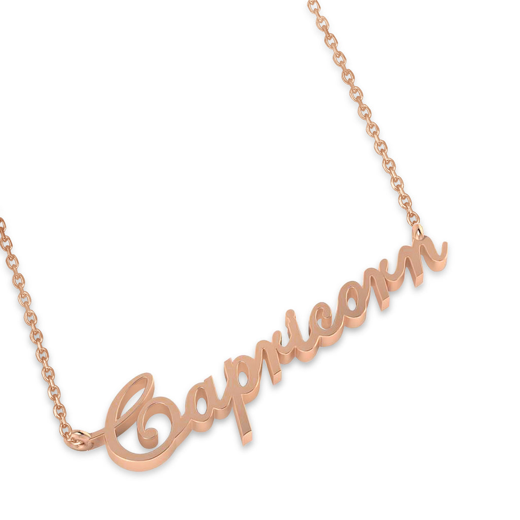 Capricorn Zodiac Text Pendant Necklace 14k Rose Gold
