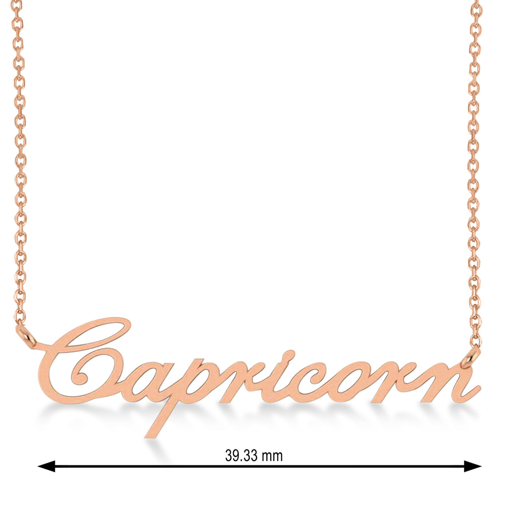 Capricorn Zodiac Text Pendant Necklace 14k Rose Gold