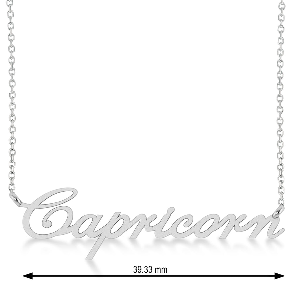 Capricorn Zodiac Text Pendant Necklace 14k White Gold