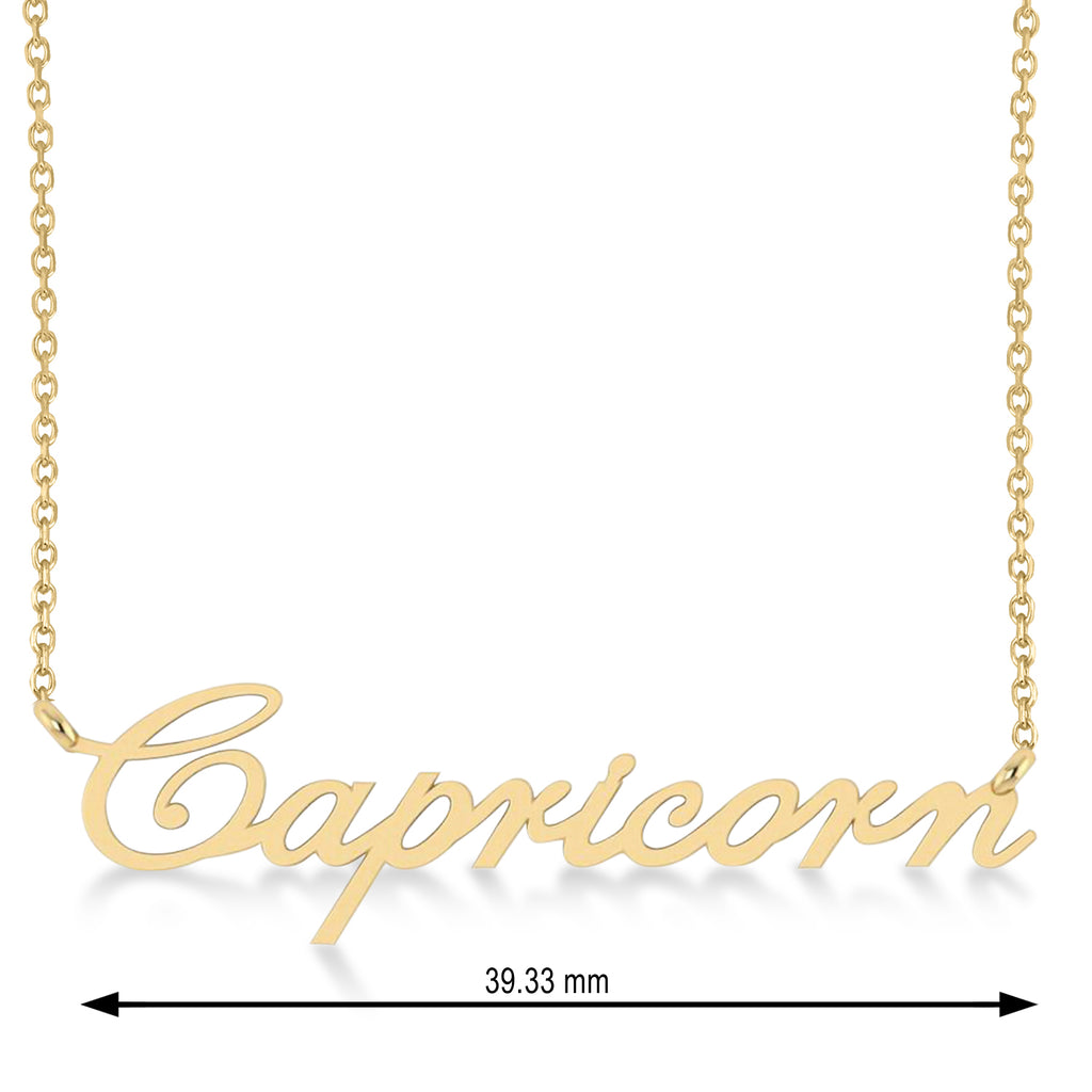 Capricorn Zodiac Text Pendant Necklace 14k Yellow Gold