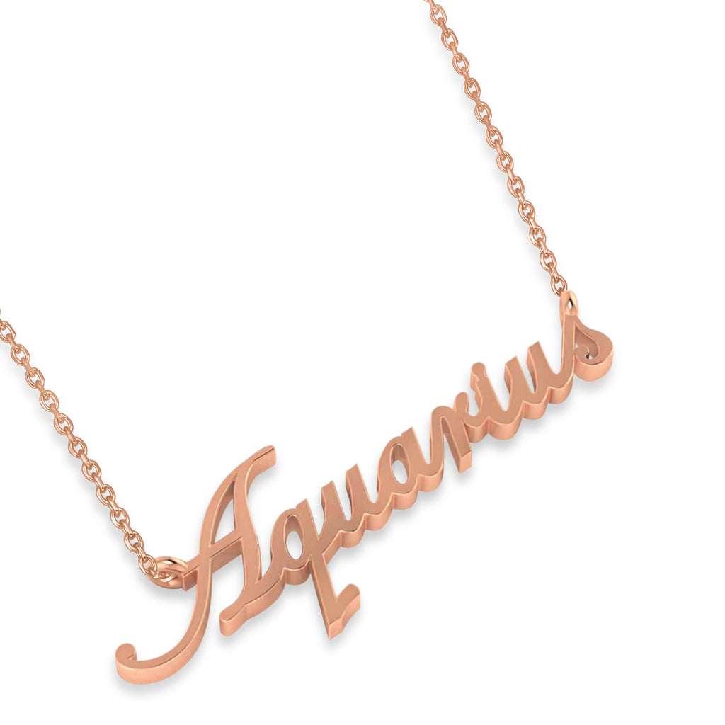Aquarius Zodiac Text Pendant Necklace 14k Rose Gold