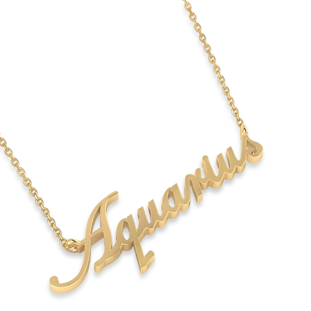 Aquarius Zodiac Text Pendant Necklace 14k Yellow Gold