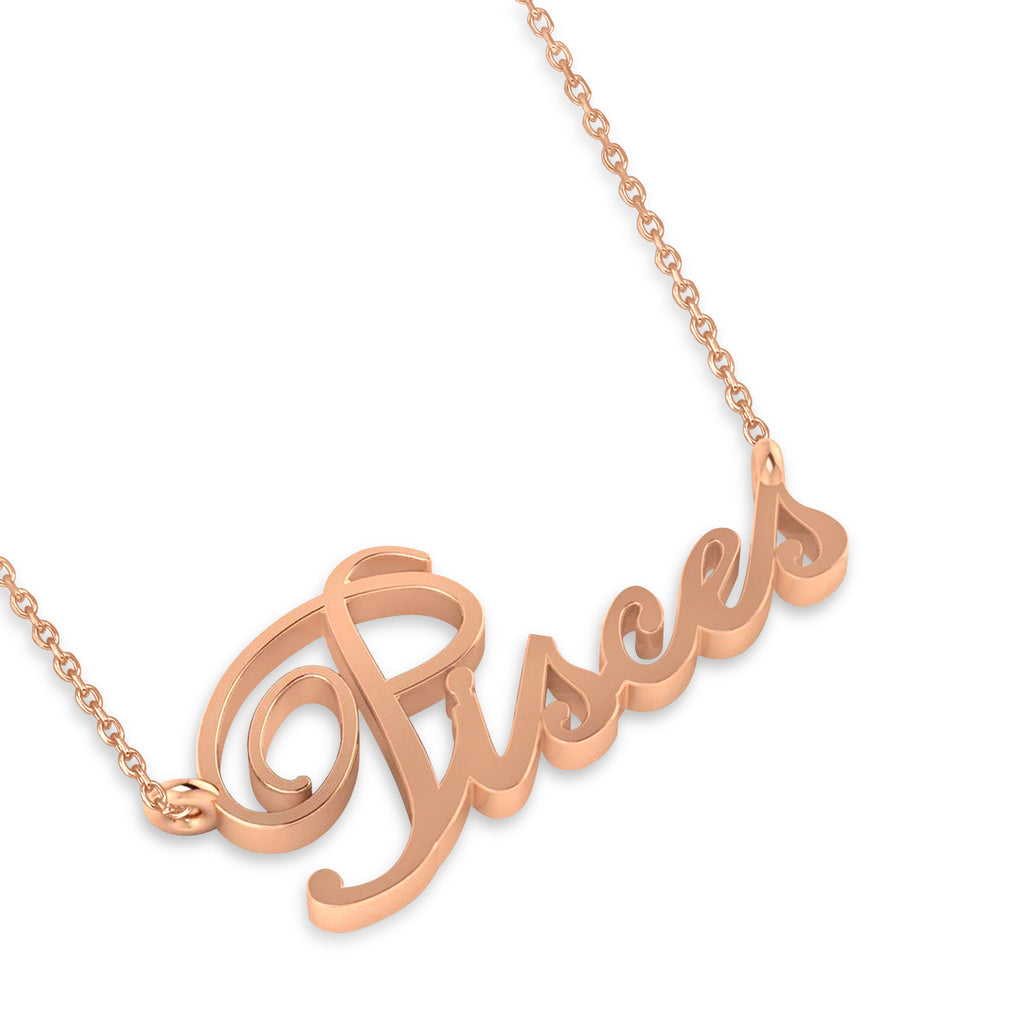 Pisces Zodiac Text Pendant Necklace 14k Rose Gold