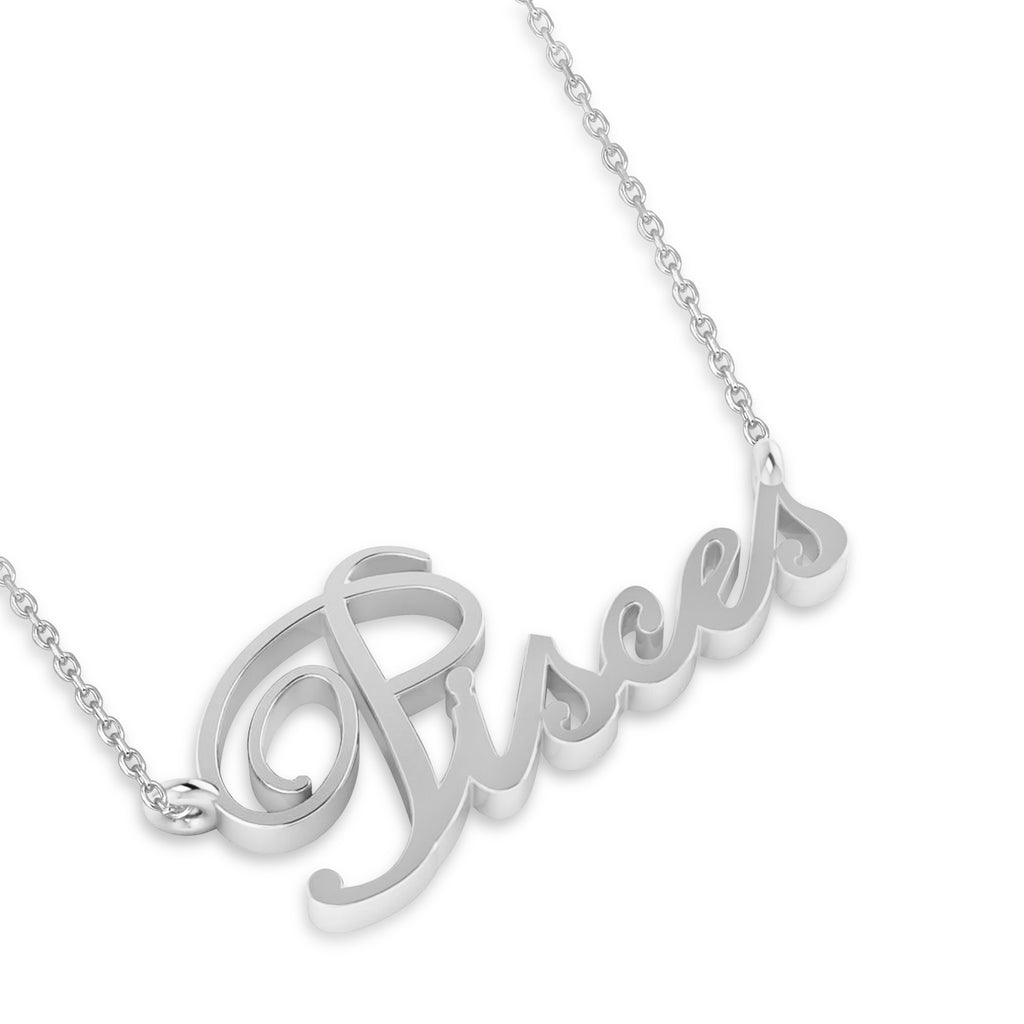 Pisces Zodiac Text Pendant Necklace 14k White Gold