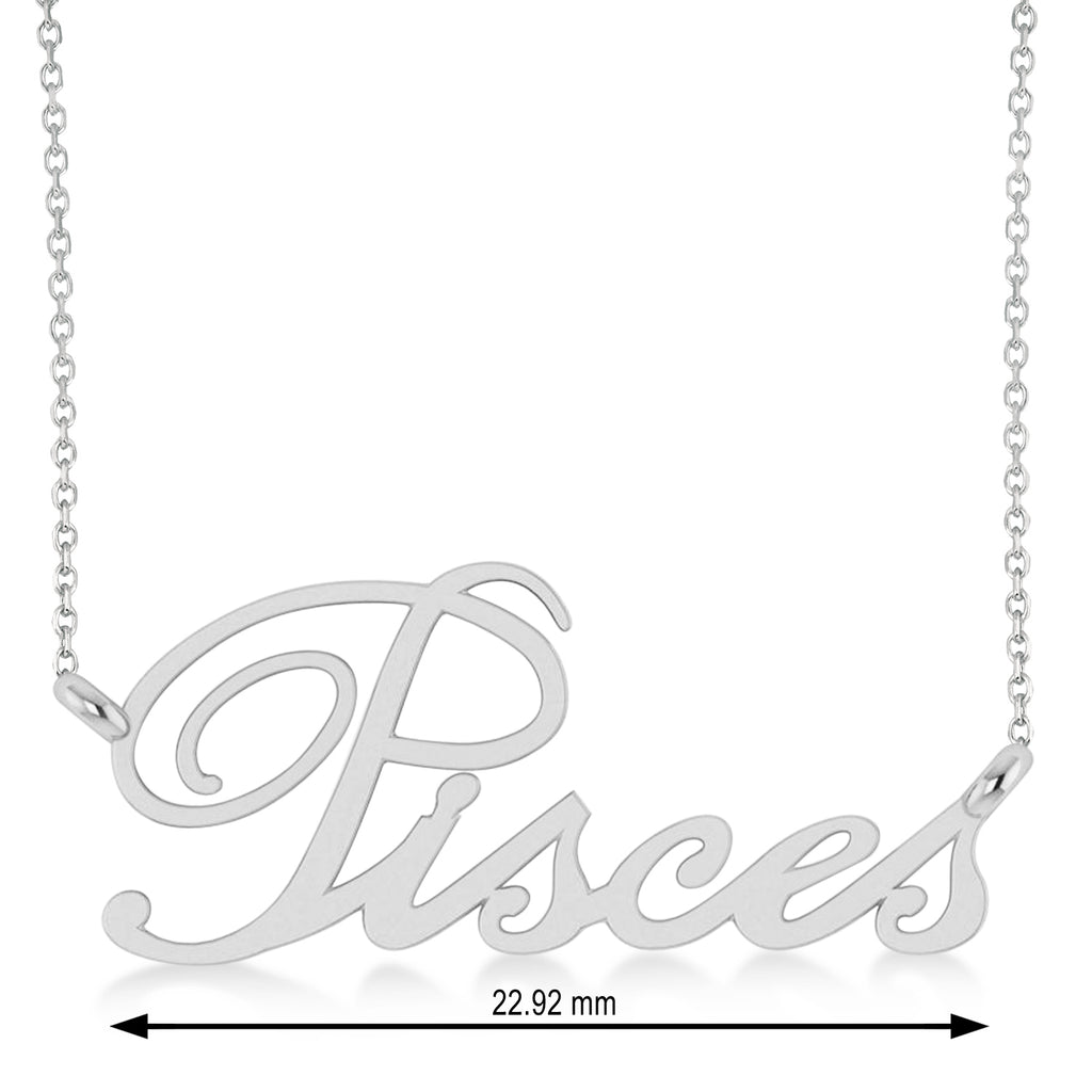 Pisces Zodiac Text Pendant Necklace 14k White Gold