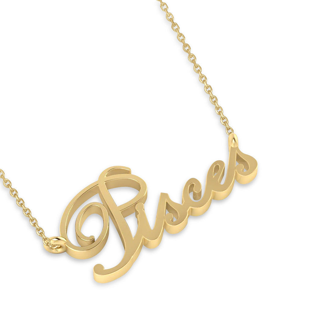 Pisces Zodiac Text Pendant Necklace 14k Yellow Gold