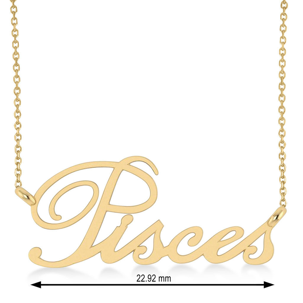 Pisces Zodiac Text Pendant Necklace 14k Yellow Gold
