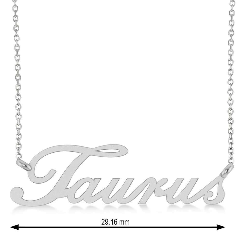 Taurus Zodiac Text Pendant Necklace 14k White Gold