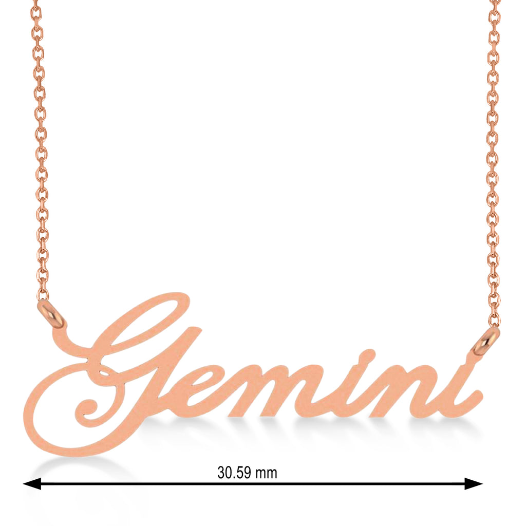 Gemini Zodiac Text Pendant Necklace 14k Rose Gold