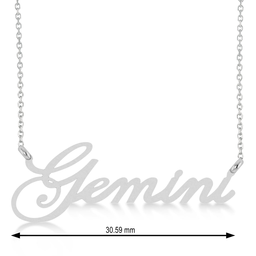 Gemini Zodiac Text Pendant Necklace 14k White Gold