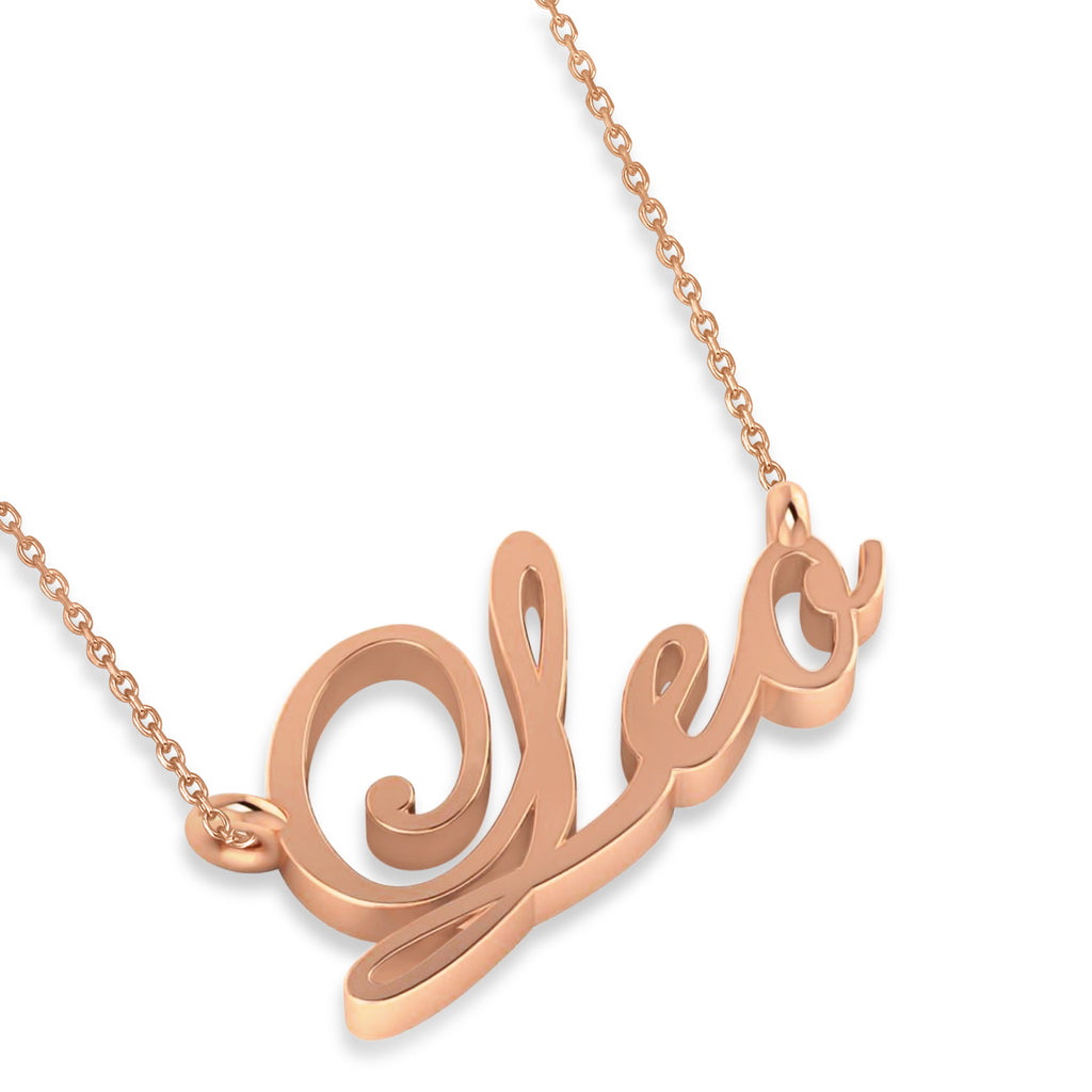 Leo Zodiac Text Pendant Necklace 14k Rose Gold