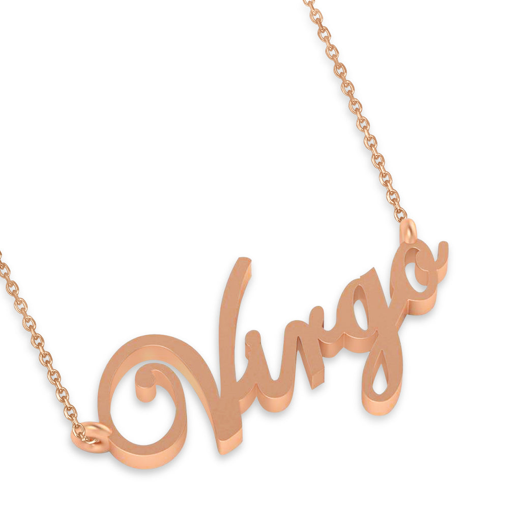 Virgo Zodiac Text Pendant Necklace 14k Rose Gold