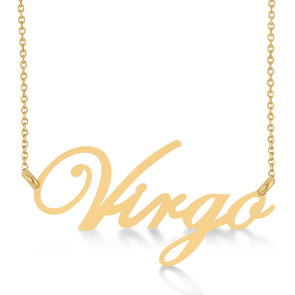 Virgo Zodiac Text Pendant Necklace 14k Yellow Gold