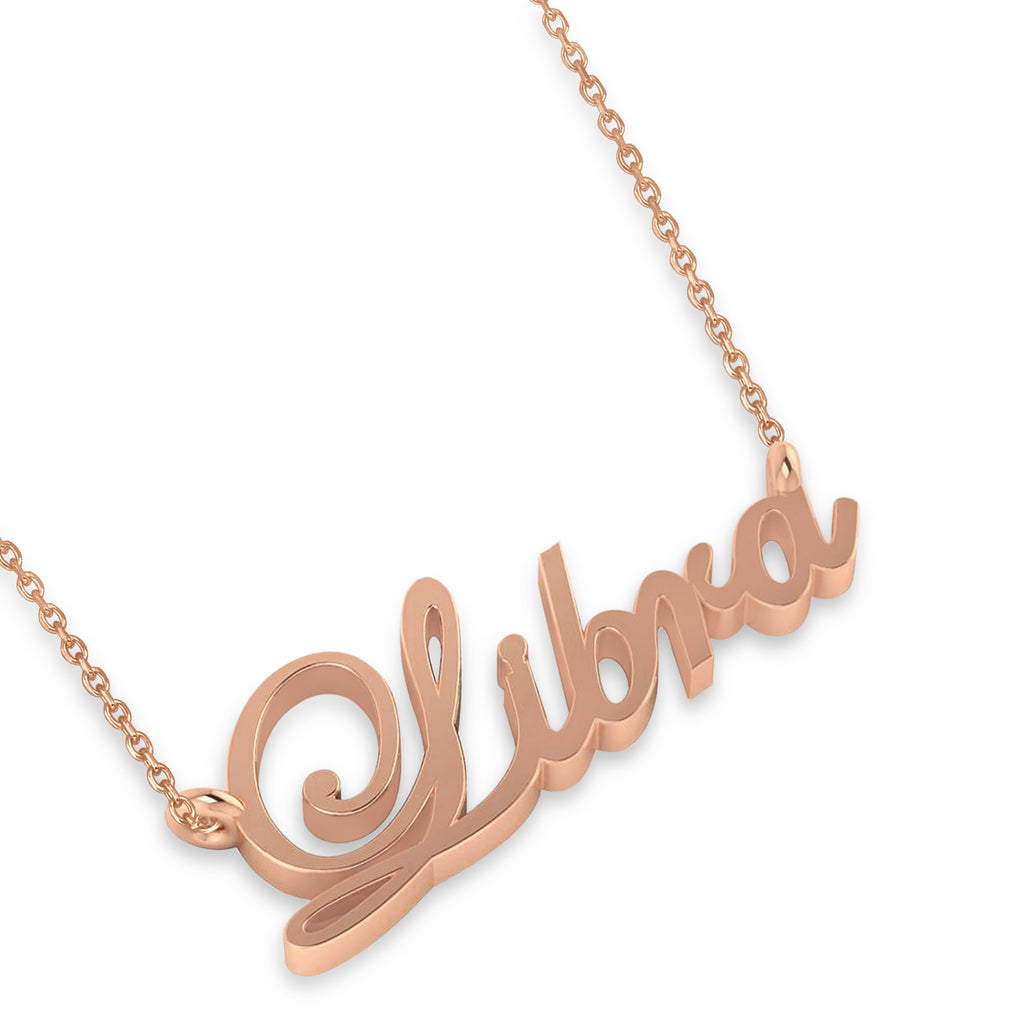 Libra Zodiac Text Pendant Necklace 14k Rose Gold