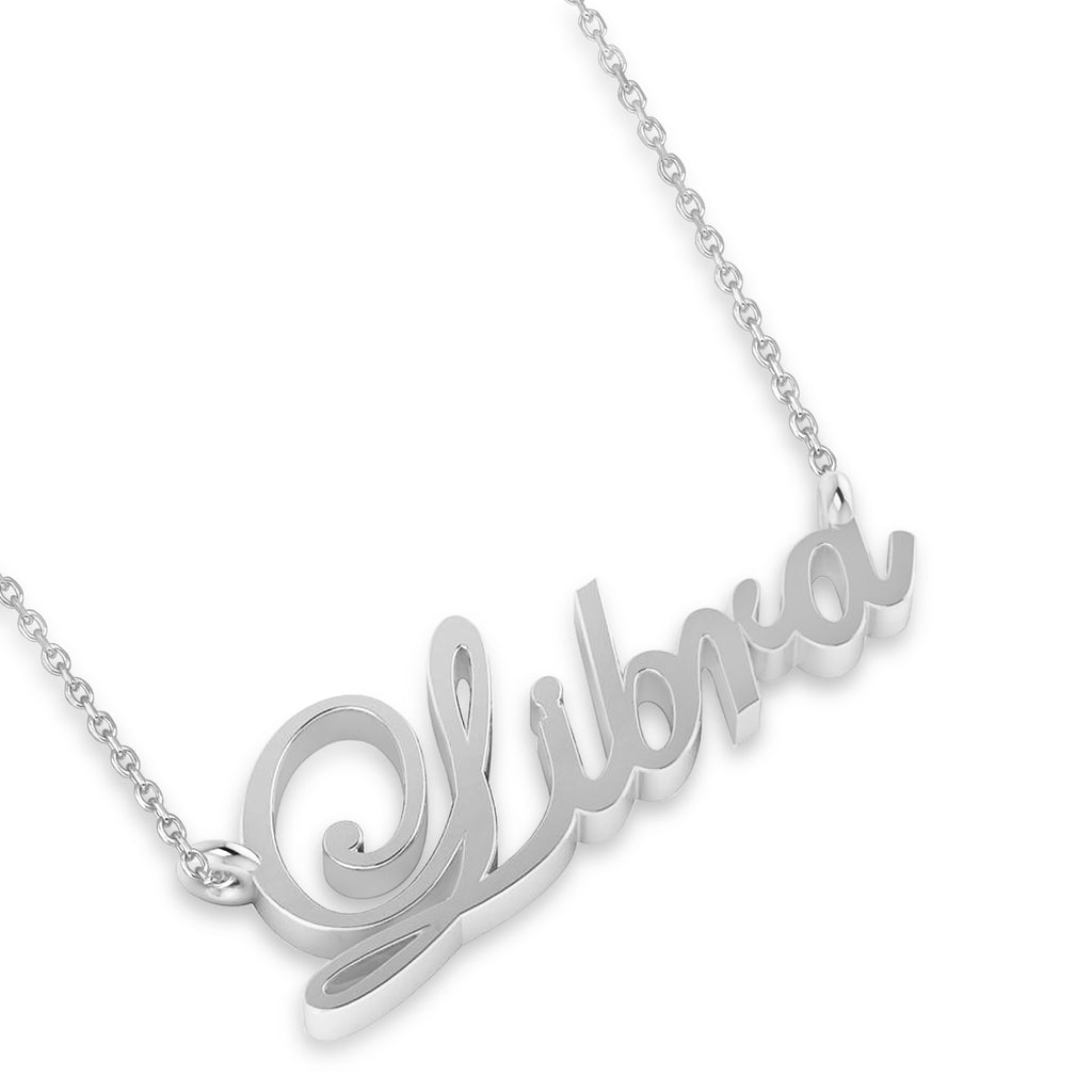 Libra Zodiac Text Pendant Necklace 14k White Gold