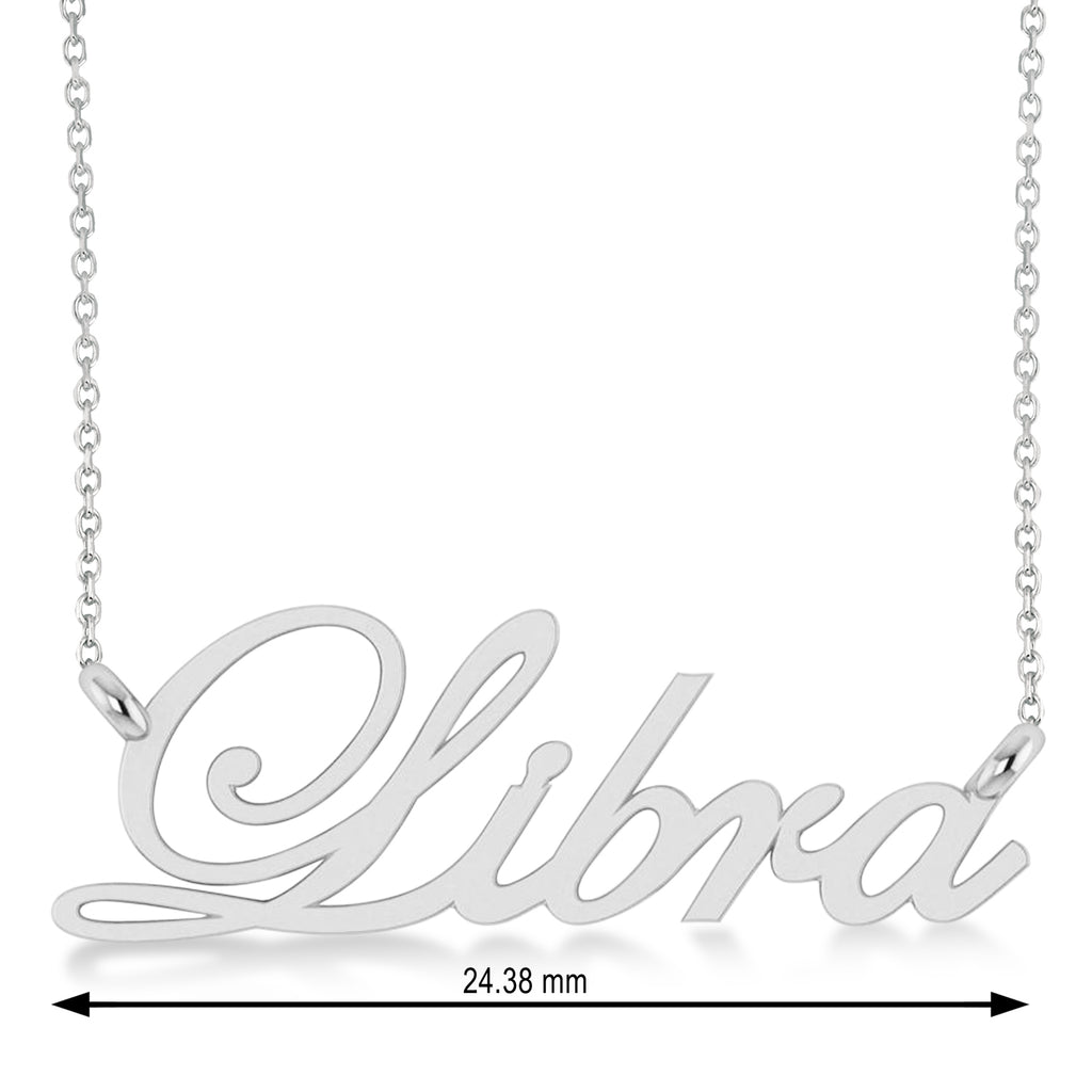 Libra Zodiac Text Pendant Necklace 14k White Gold