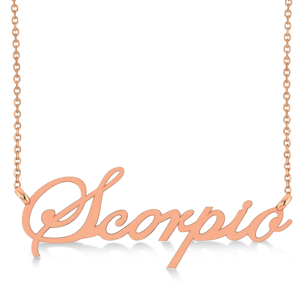 Scorpio Zodiac Text Pendant Necklace 14k Rose Gold