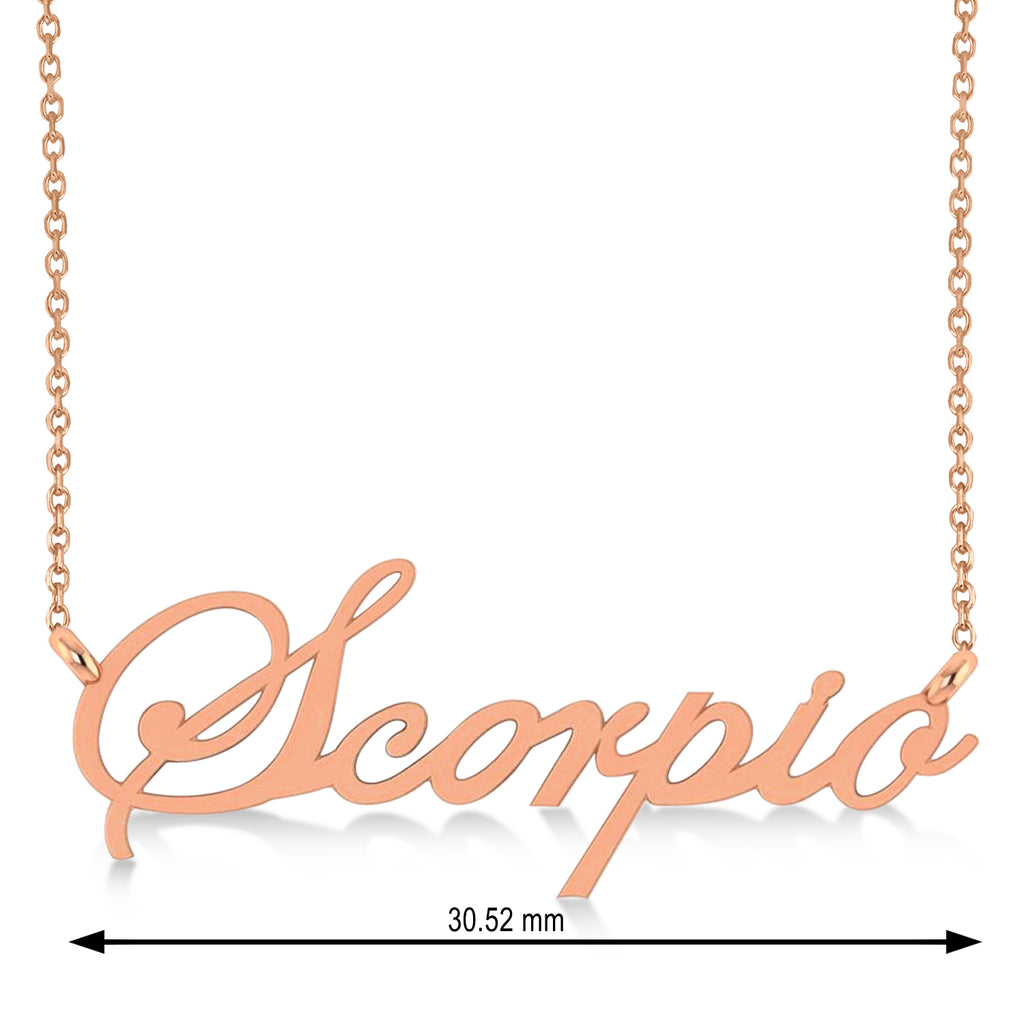 Scorpio Zodiac Text Pendant Necklace 14k Rose Gold