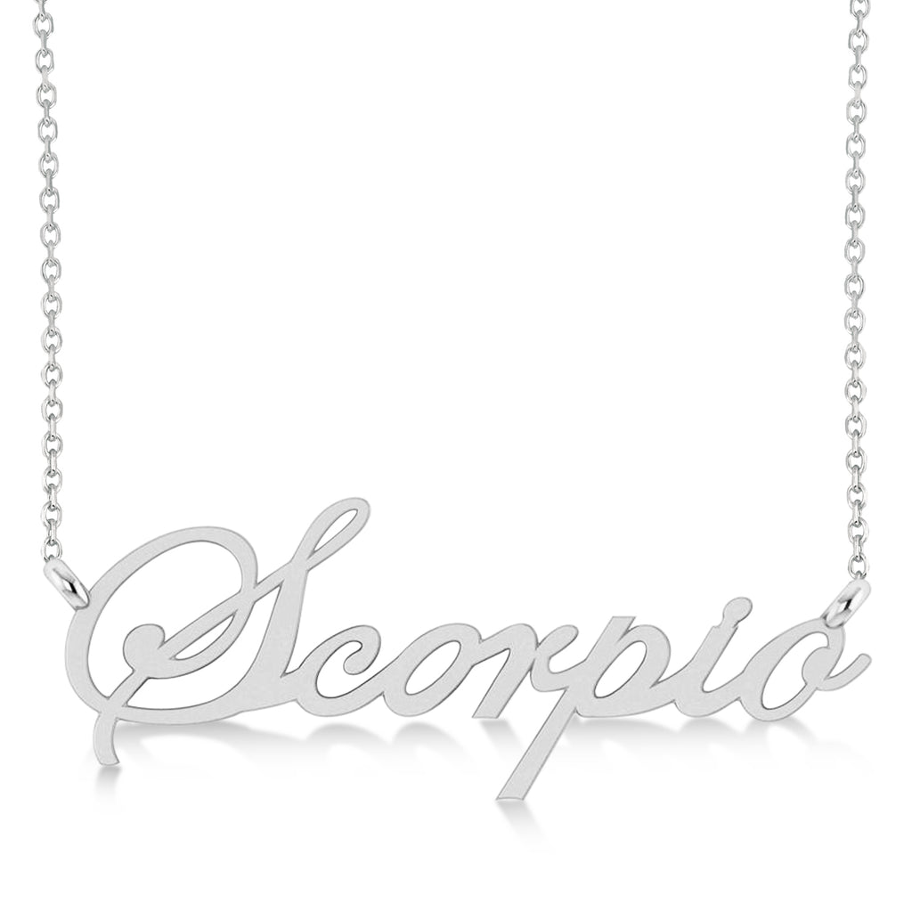 Scorpio Zodiac Text Pendant Necklace 14k White Gold
