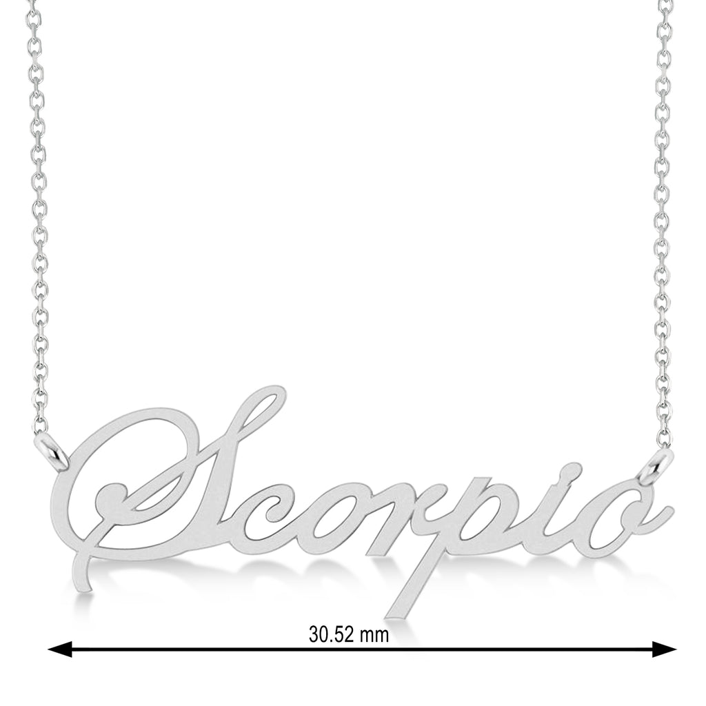 Scorpio Zodiac Text Pendant Necklace 14k White Gold