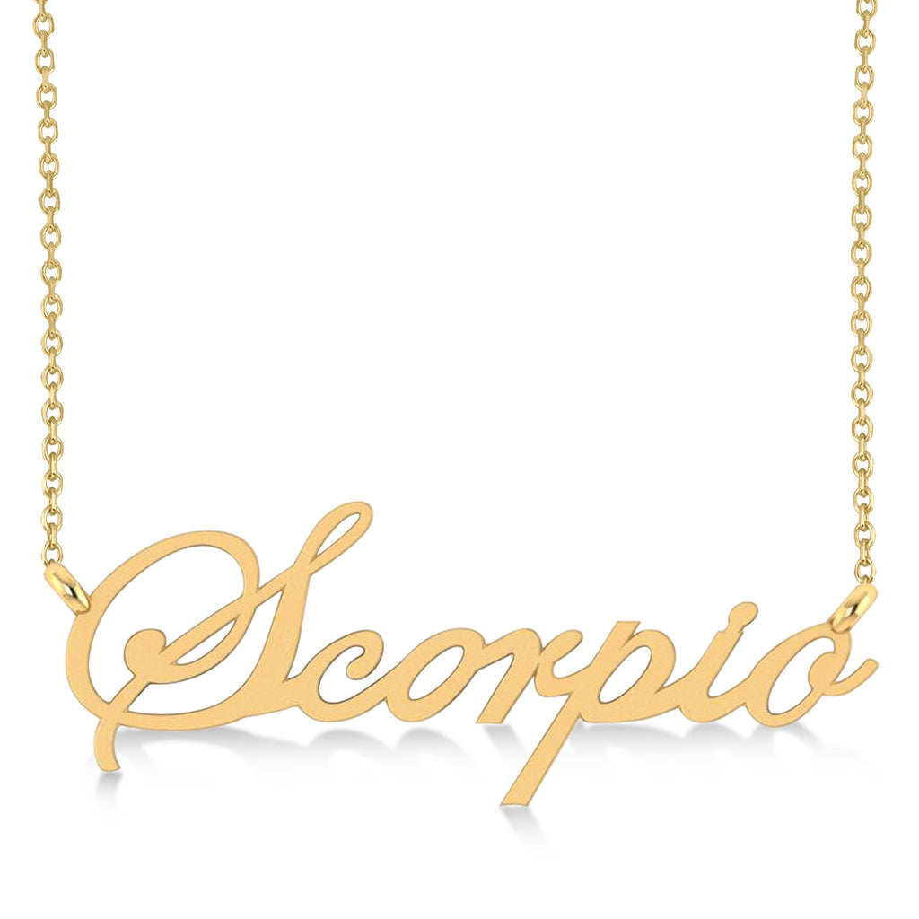 Scorpio Zodiac Text Pendant Necklace 14k Yellow Gold