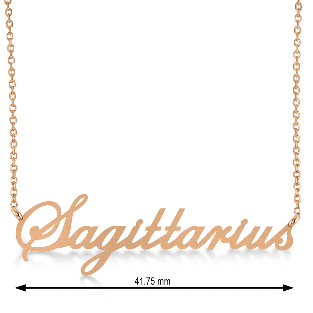 Sagittarius Zodiac Text Pendant Necklace 14k Rose Gold