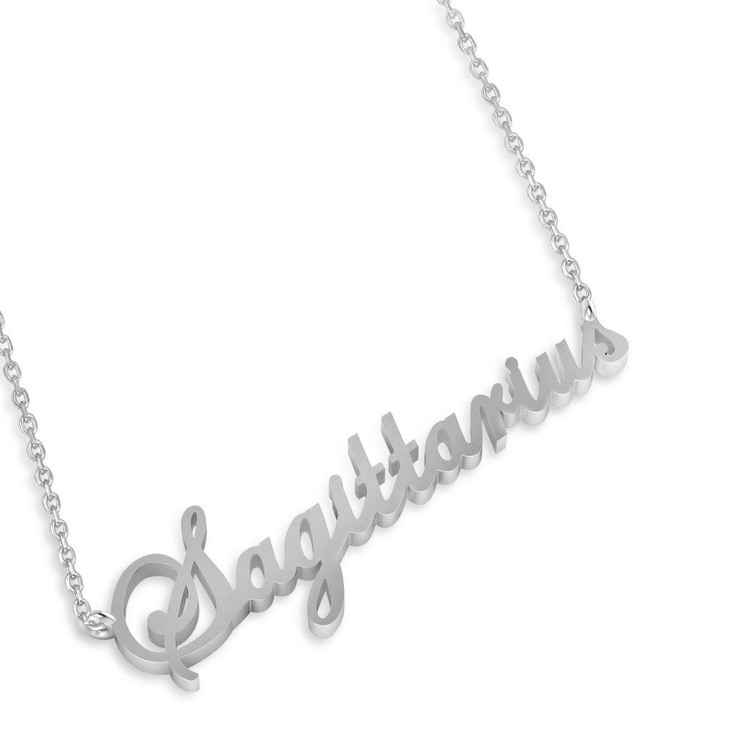 Sagittarius Zodiac Text Pendant Necklace 14k White Gold