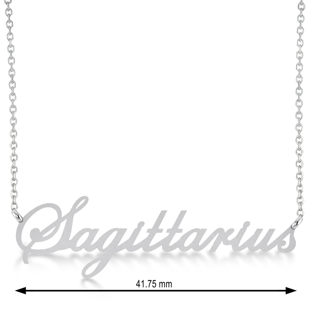 Sagittarius Zodiac Text Pendant Necklace 14k White Gold