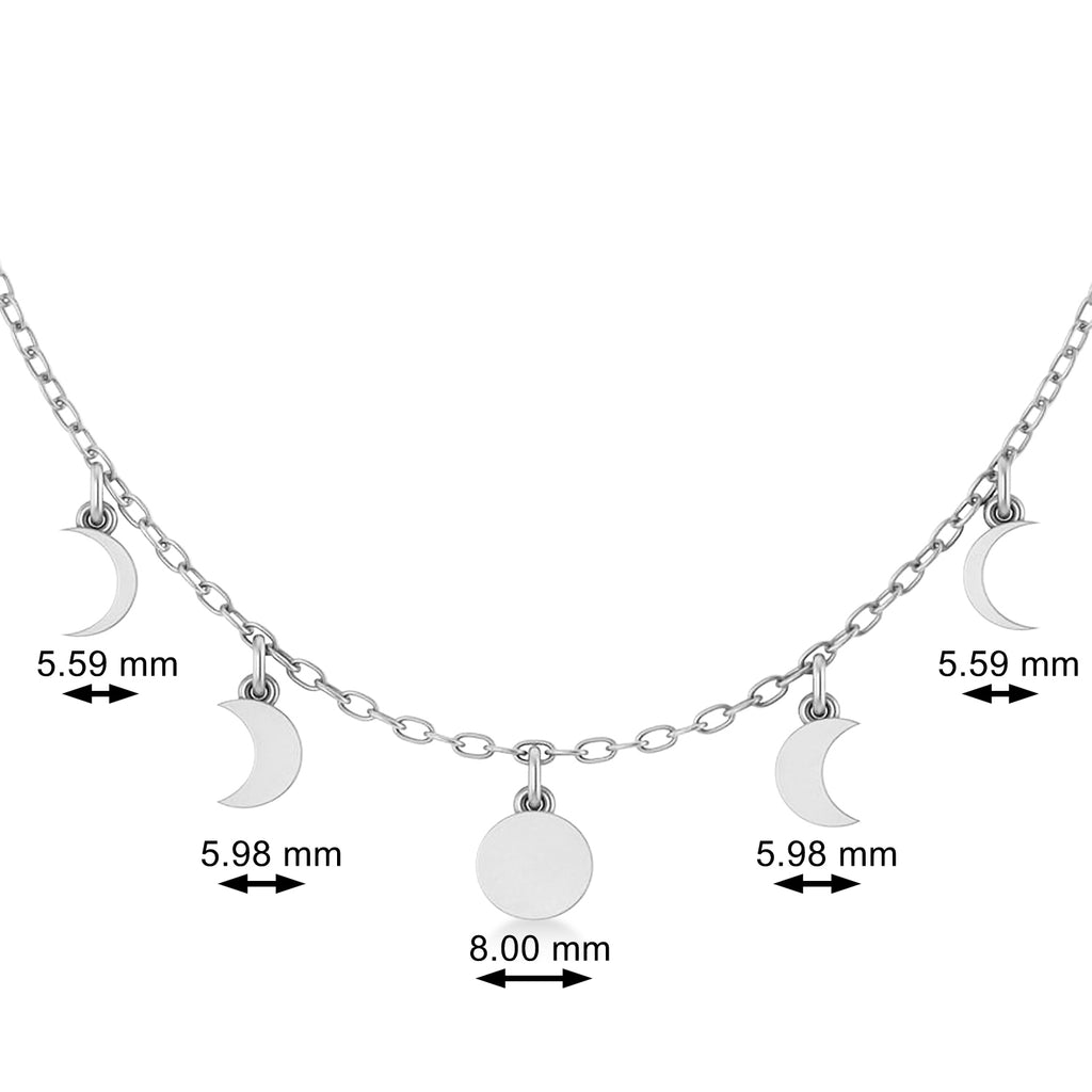 Multi-Moon Phase Pendant Necklace 14k White Gold